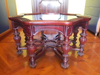 Mesa centro vintage octogonal madera cristal