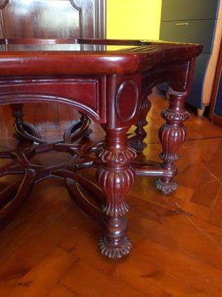 Mesa centro vintage octogonal madera cristal