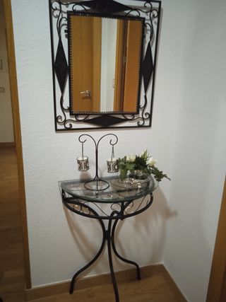 Recibidor con espejo y mesa - Negro y Plata