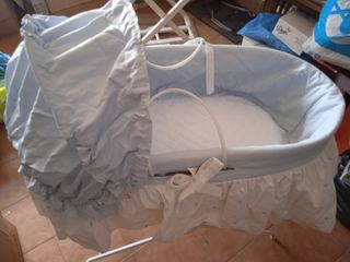 Moisés mimbre bebé, azul y blanco