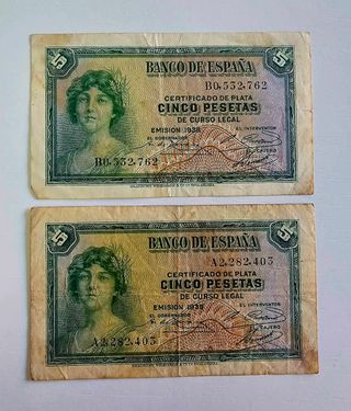 2 billetes 5 pesetas España 1935