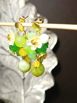 Orecchini fiori Murano: Verde & Oro