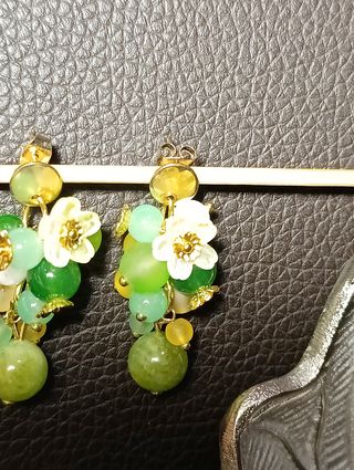 Orecchini fiori Murano: Verde & Oro