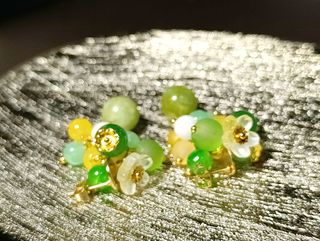 Orecchini fiori Murano: Verde & Oro