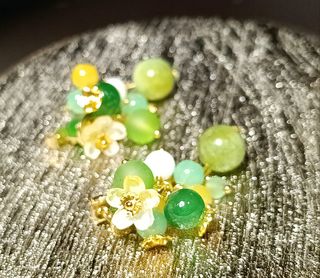 Orecchini fiori Murano: Verde & Oro