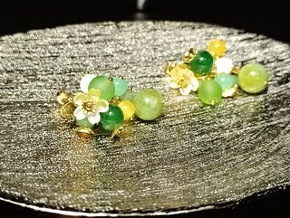 Orecchini fiori Murano: Verde & Oro