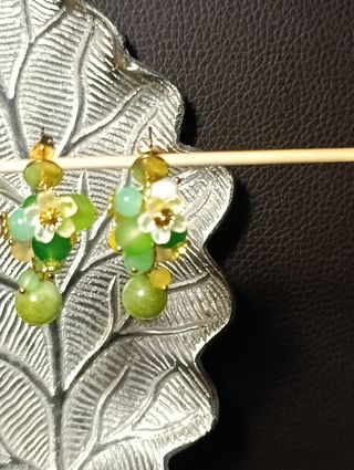 Orecchini fiori Murano: Verde & Oro