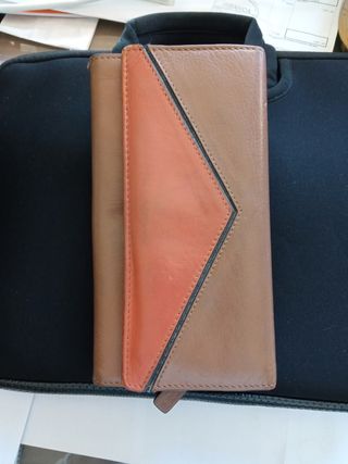 Monedero Piel Marrón-Naranja