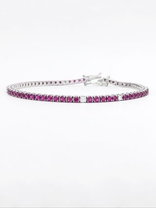 Pulsera Rivière en oro blanco de 18k- rubíes y bri