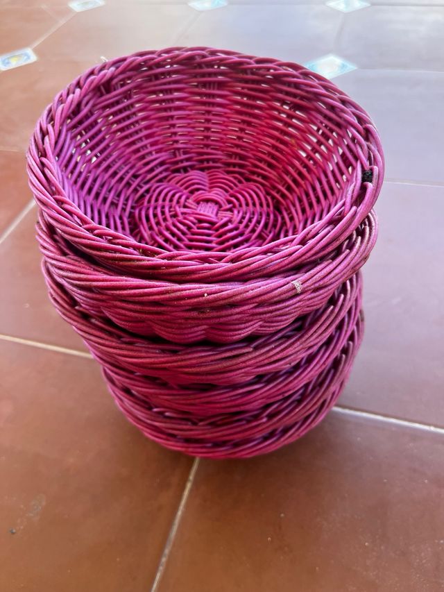 Cestillos mimbre - 6 cestillos redondos rosas