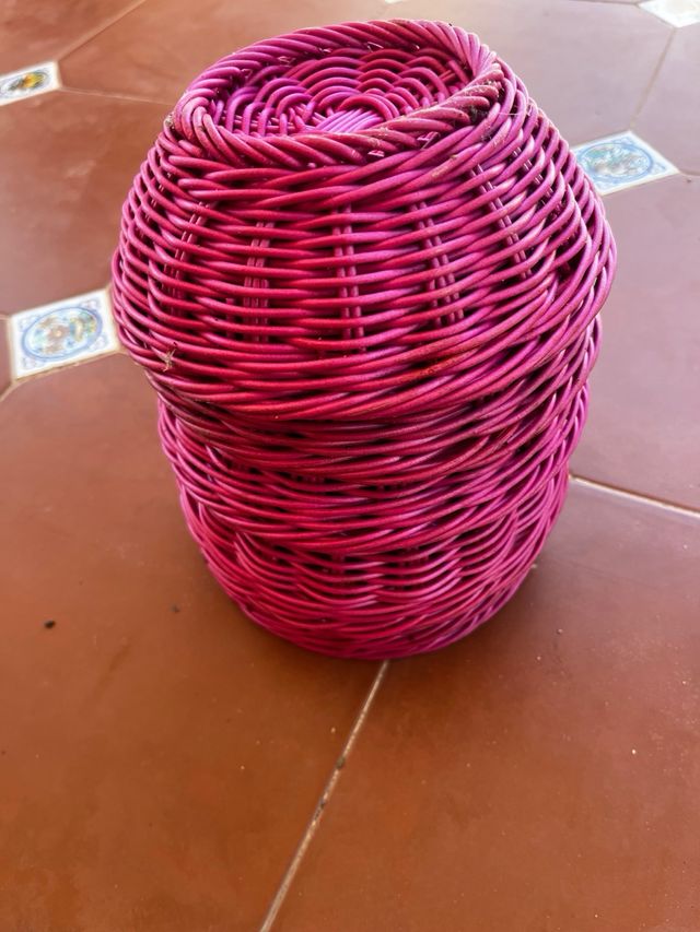 Cestillos mimbre - 6 cestillos redondos rosas