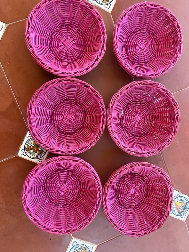 Cestillos mimbre - 6 cestillos redondos rosas