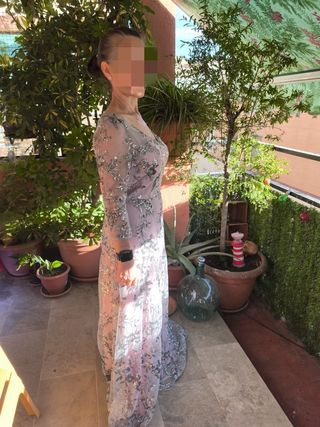 Vestido fiesta malva-plata