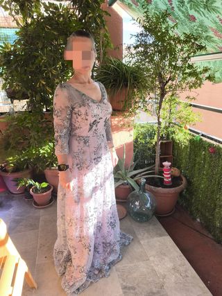 Vestido fiesta malva-plata