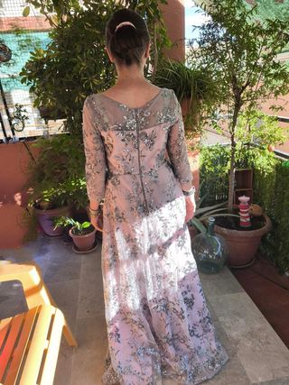 Vestido fiesta malva-plata