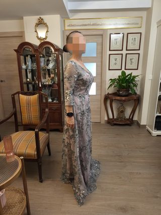 Vestido fiesta malva-plata