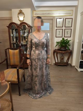 Vestido fiesta malva-plata