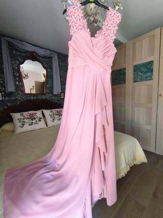 Vestido fiesta rosa guipur