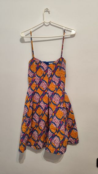 Vestido Zara Trafaluc estampado azul-naranja