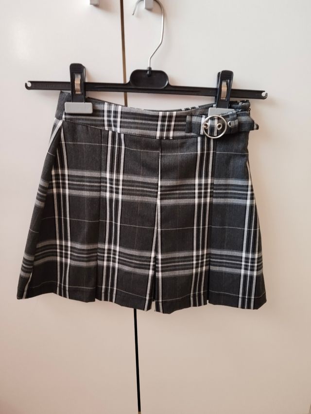 Falda pantalón cuadros gris-negro