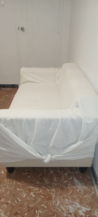 Sofá 2 plazas beige - funda tela color blanca