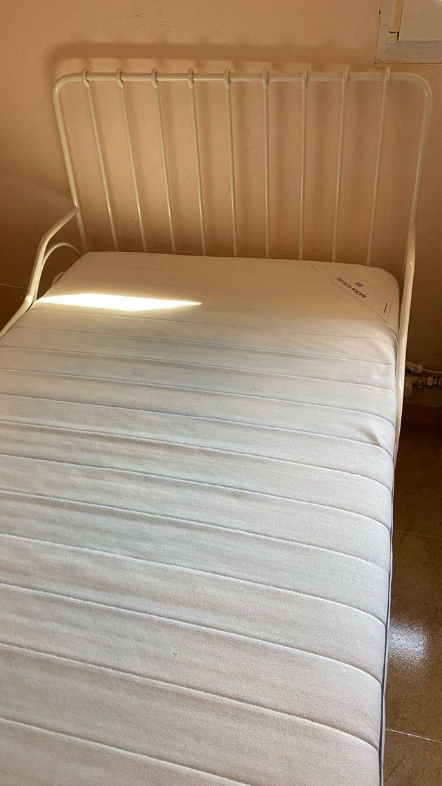 Cama blanca metal 80-200cm con colchon y somier