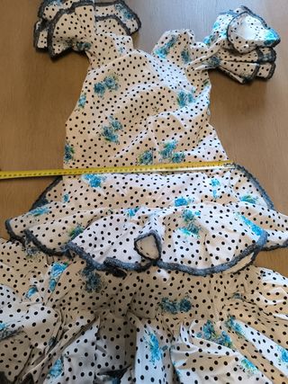 Traje Flamenca niña lunares azul blanco