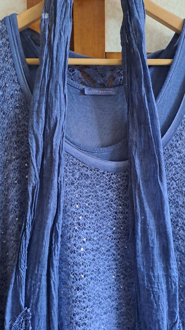 Vestito lungo blu in pizzo