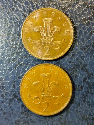 Lote 2 Monedas 2 penique 1975 británicas
