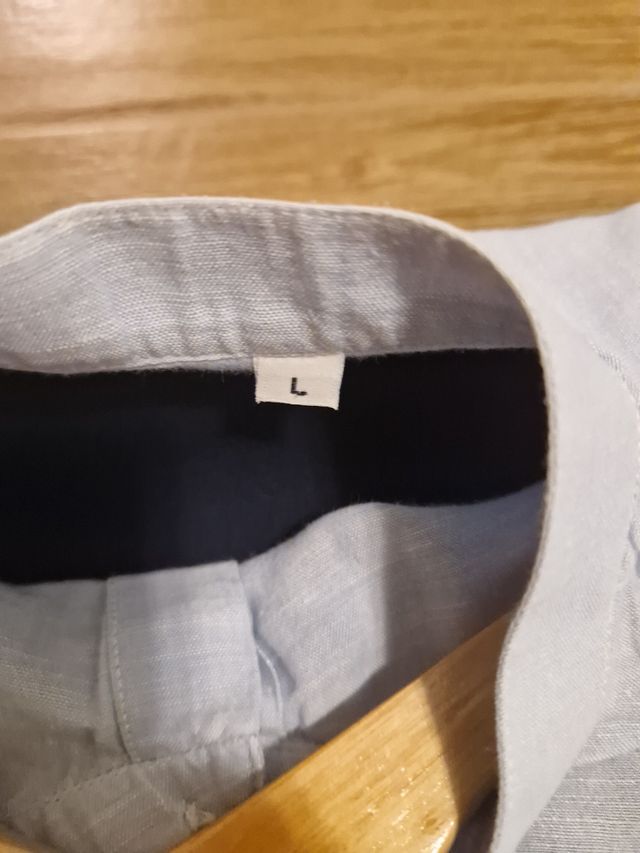 Camicia coreana uomo 100% lino taglia L – azzurra