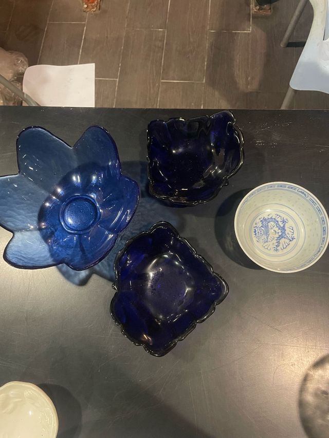 4 fruteros azules vintage