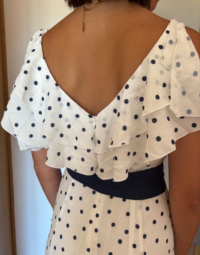 Vestido lunares blanco & azul marino. Corte Inglés