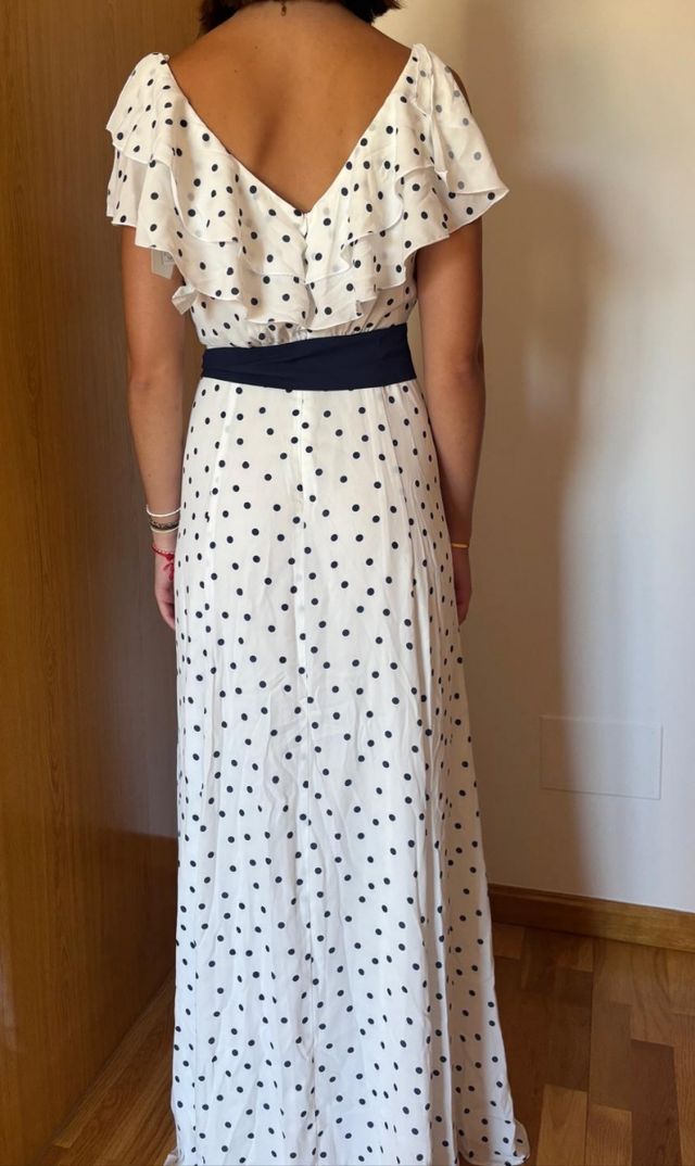 Vestido lunares blanco & azul marino. Corte Inglés