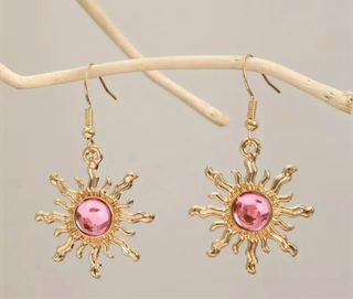 Pendientes sol dorados con rosa