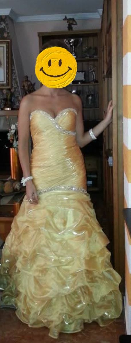 Vestido fiesta palabra honor amarillo