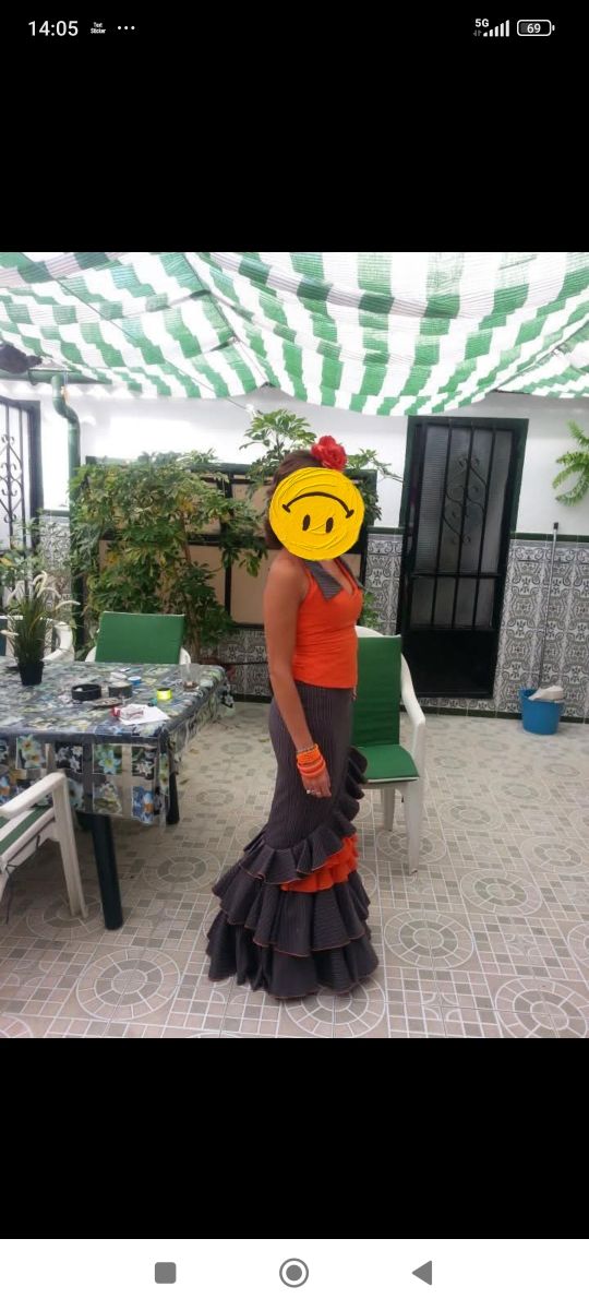 Vestido gitana largo negro y naranja