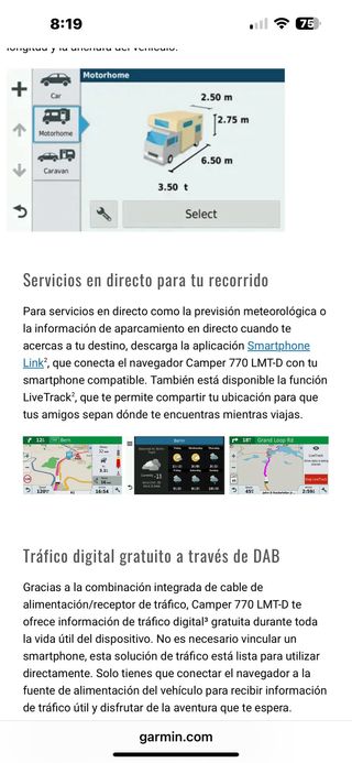 Garmin Camper 770 LMT-D GPS autocaravana 