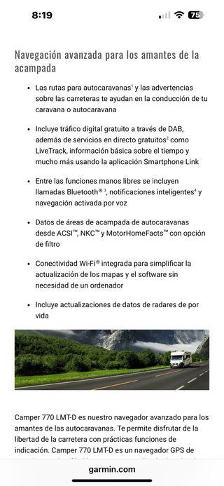 Garmin Camper 770 LMT-D GPS autocaravana 
