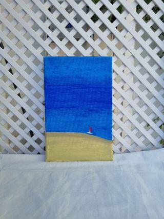 Quadro acrilico minimalista | Spiaggia con barca a vela