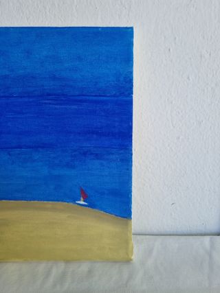 Quadro acrilico minimalista | Spiaggia con barca a vela