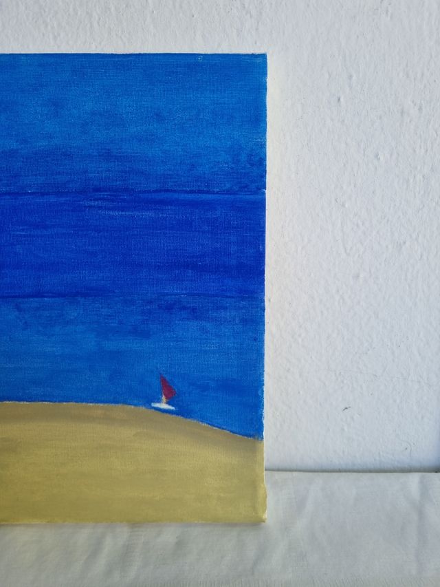 Quadro acrilico minimalista | Spiaggia con barca a vela