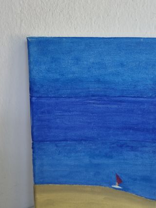 Quadro acrilico minimalista | Spiaggia con barca a vela