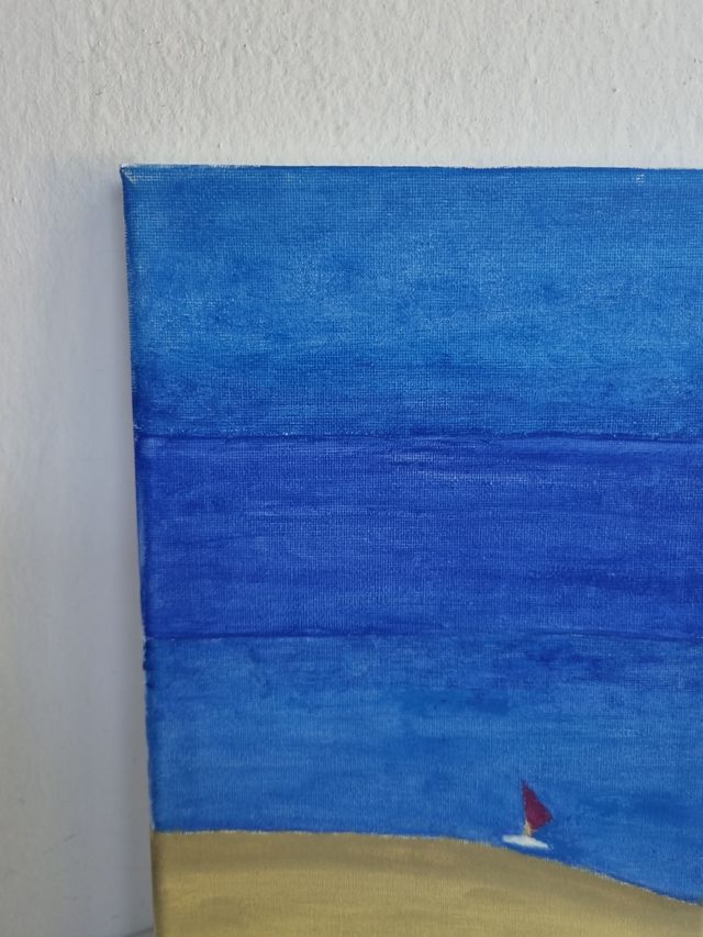 Quadro acrilico minimalista | Spiaggia con barca a vela