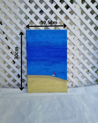 Quadro acrilico minimalista | Spiaggia con barca a vela