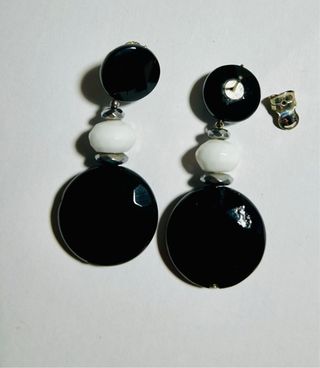 Pendientes largos bicolor plata