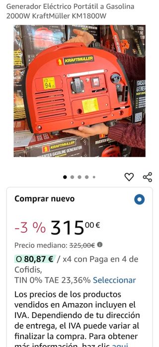 Generador eléctrico gasolina 2000w