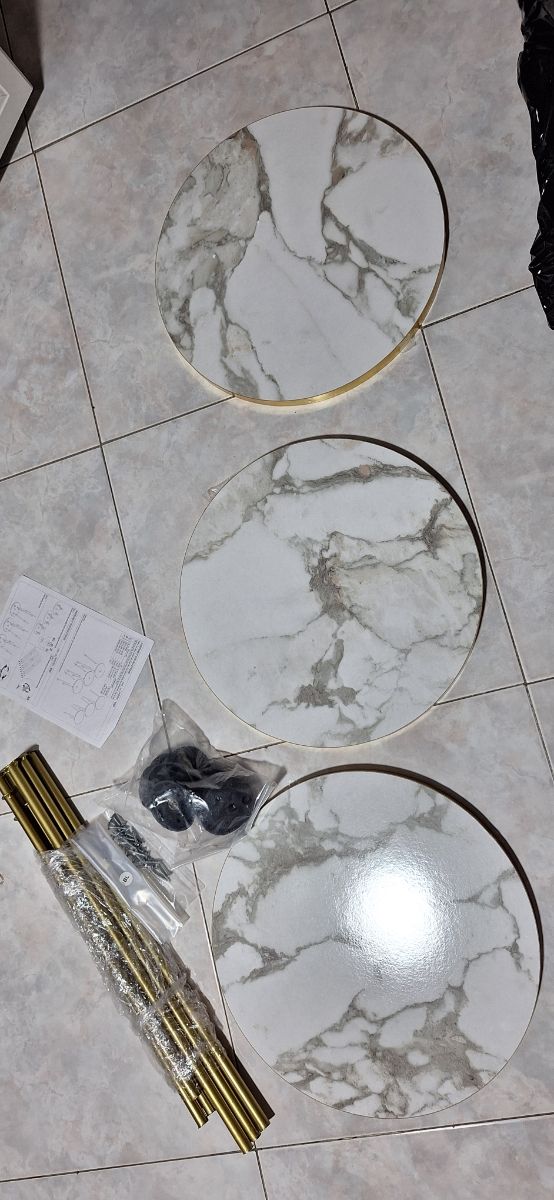 Set 3 Tavolini effetto Marmo Oro