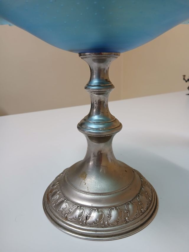 Precioso Velero azul vintage, en vidrio y estaño