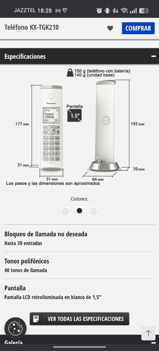 Teléfono inalámbrico Panasonic KX-TGK210SPW blanco