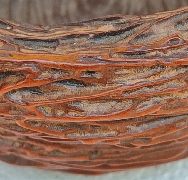 Okimono uccellino nido legno bosso periodo Showa